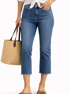 OAT New York Mid  Rise Cropped Raw Hem Straight Jeans 26